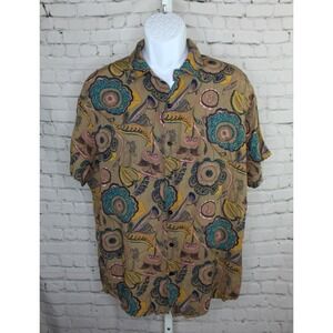 New Coofandy Mens Short Sleeve Button Up Shirt Size Large Paisley Brown Blue